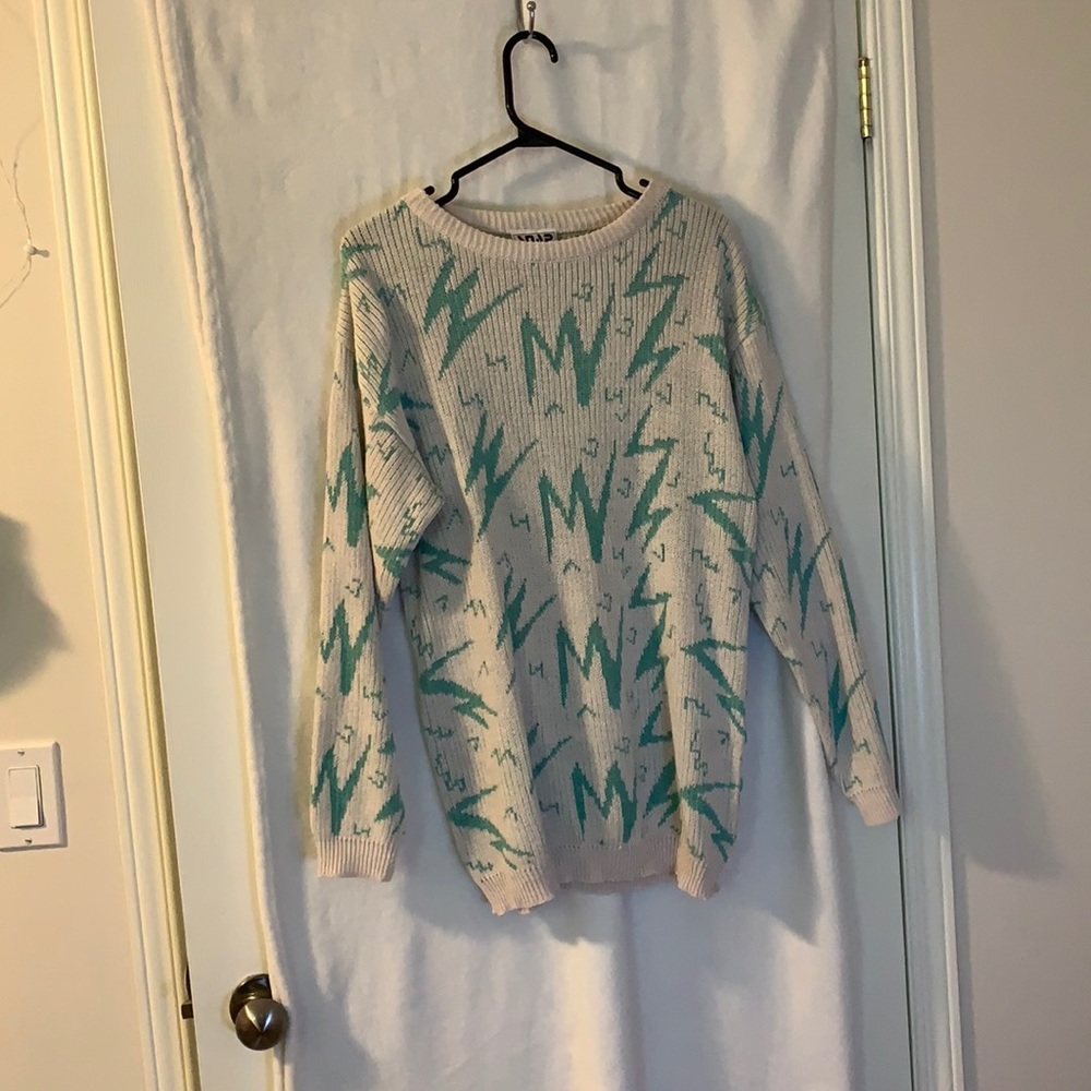 White and blue sweater